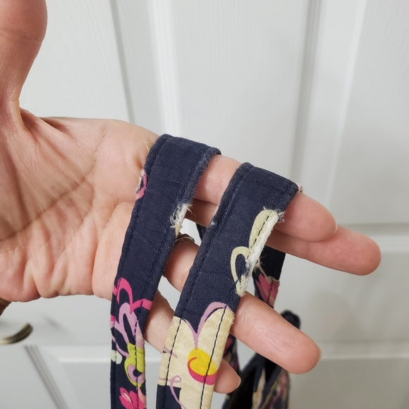 Vera Bradley Floral Quited Ribbons Shoulder Tote Bag Navy And Pink - Picture 5 of 6